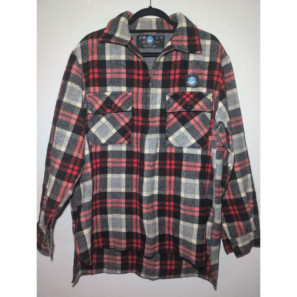Swanndri Vintage Ranger Bush Mens Shirt XL Red Black Plaid Neck Lining Flaws